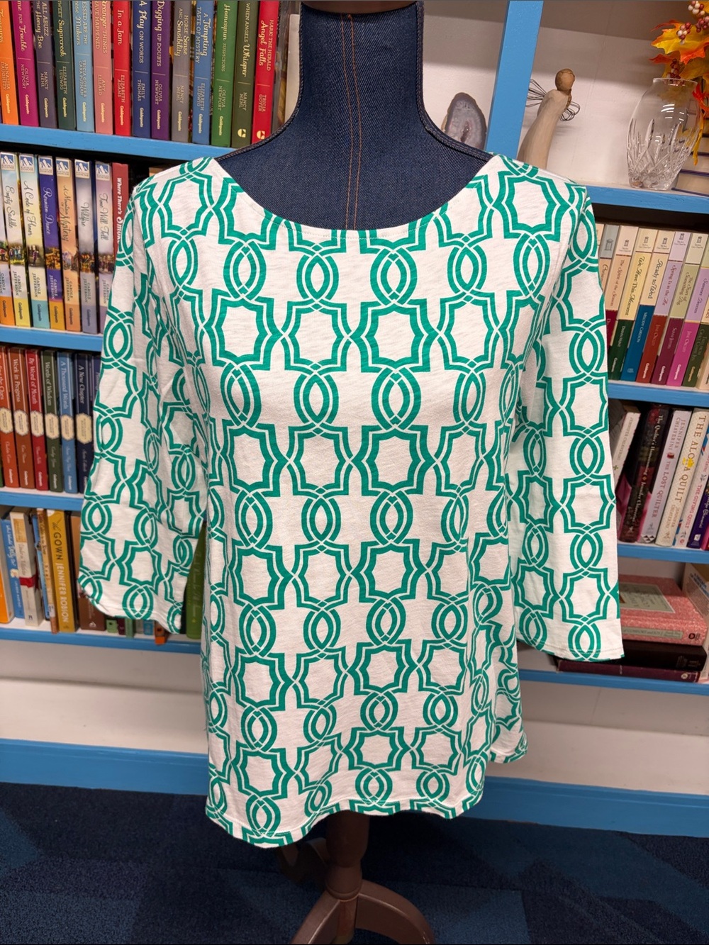 Chicos size 2 white and green patterned top